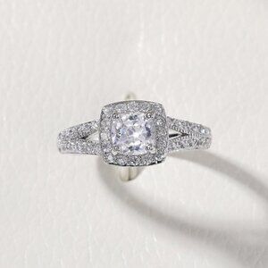 🎁GIFT RAREST 14K WHITE GOLD SQUARE GEM DIAMOND ENGAGEMENT RING FOR WOMEN, K774
